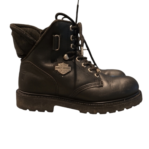 HARLEY-DAVIDSON 81017 MOTORCYCLE BLACK LEATHER ANKLE BOOTS. SIZE 8.5 - Picture 1 of 12